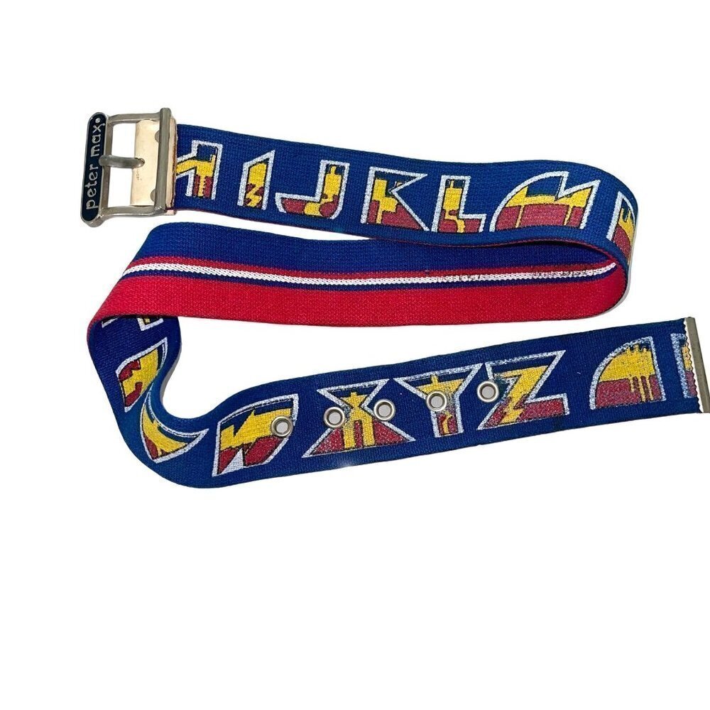 Peter Max Vintage 70s Pop Art Alphabet Belt Enamel Canvas Signed Blue Red Retro